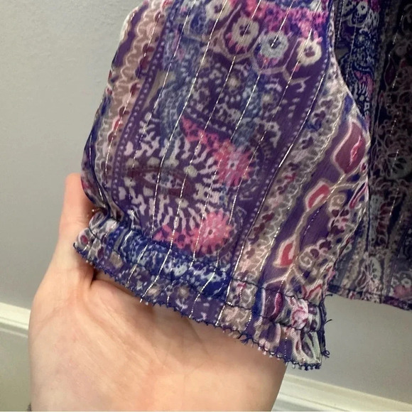 American Eagle Outfitters Women's 3/4 Sleeve Purple Paisley Design Top Sz XS GUC - Picture 6 of 9